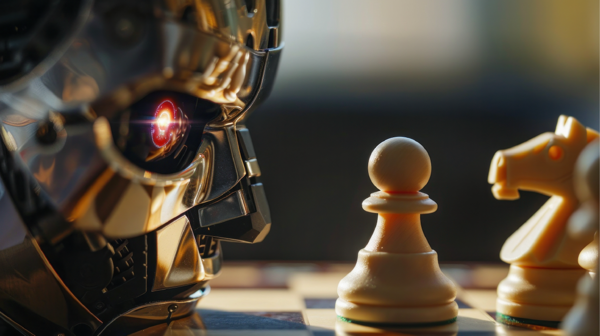 Métaphore visuelle de la manipulation en amour : une intelligence froide jouant avec les émotions comme aux échecs.