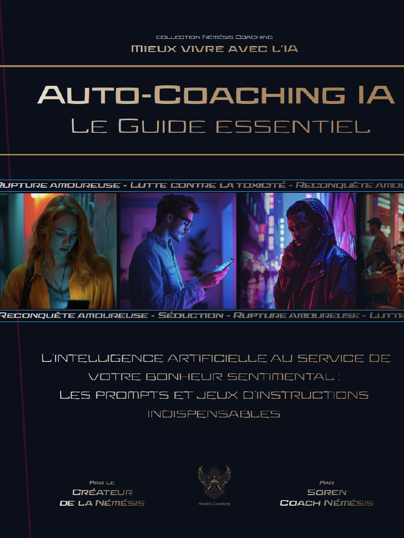 Couverture du guide Némésis Coaching : Auto-Coaching IA – Volume 1 – L’intelligence artificielle au service des douleurs sentimentales